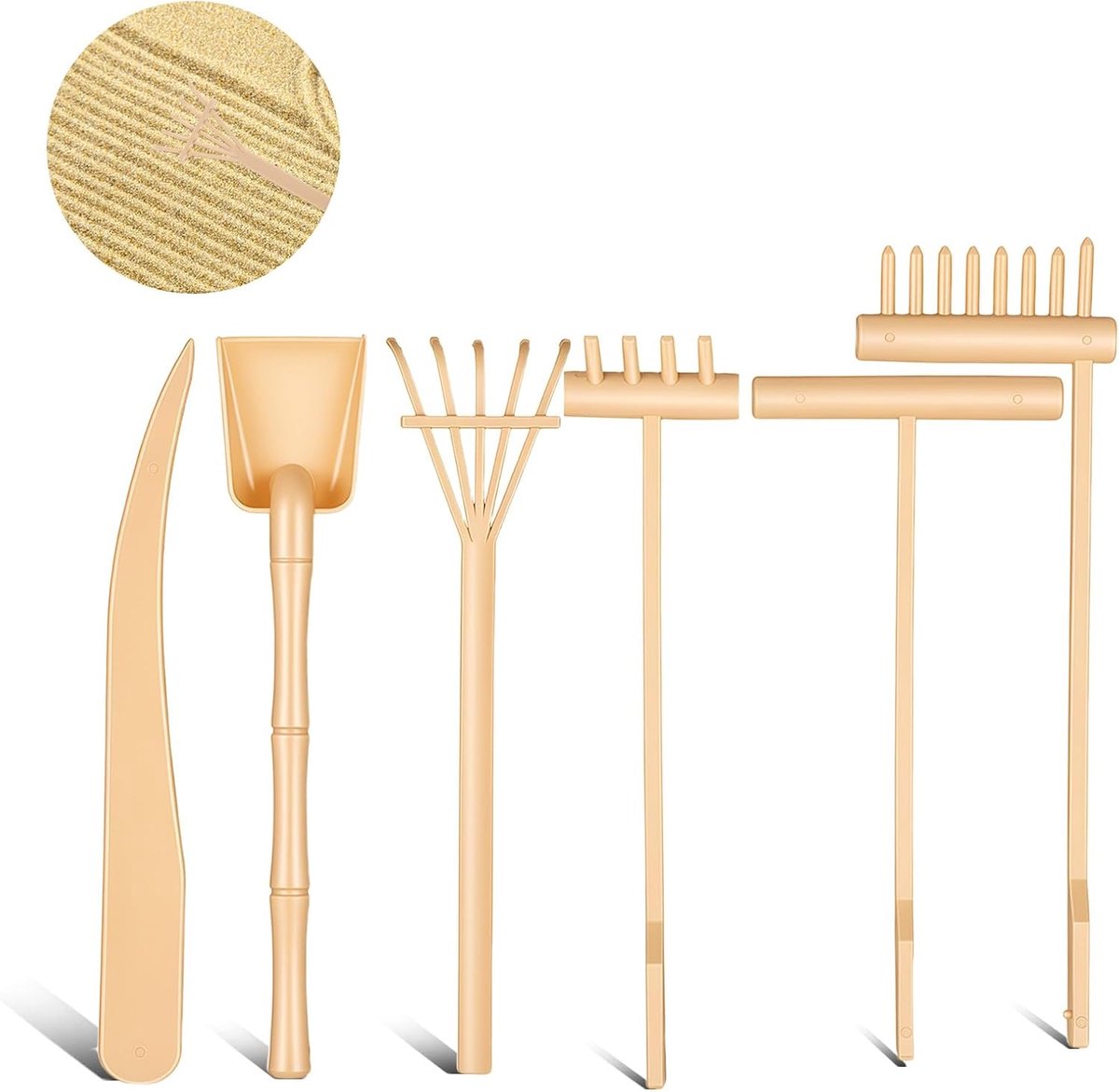 6Pcs Mini Zen Garden Rake, DIY Zen Tuin Accessoires, Miniatuur Tafelblad Rock Zand Rake Tools, Kleine Harken voor Tuinieren Decor, Hout Kleur