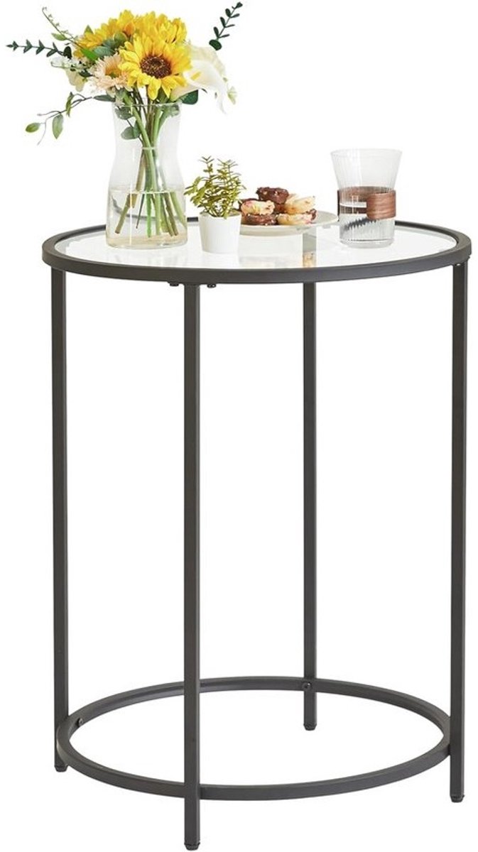 Ronde Bijzettafel van Gehard Glas met Metalen Frame - Transparant en Goudkleurig - 50 x 65 cm
