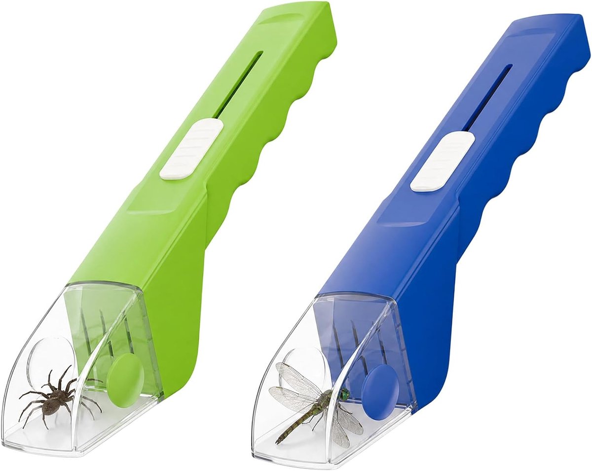 - 2-delige handinsectenvanger met vergrootglas, spinnenvanger en bijenval voor kinderen voor het vangen van vlinders, wespen (blauw + groen)