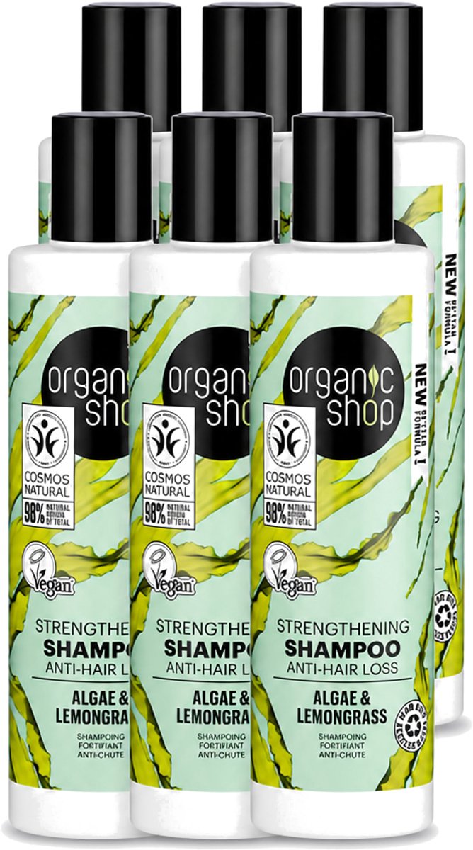 6 x Organic Shop - Algae & Lemongrass Strengthening Shampoo - Versterkend en Herstellend - 280 ml - Voordeelverpakking - 6 stuks