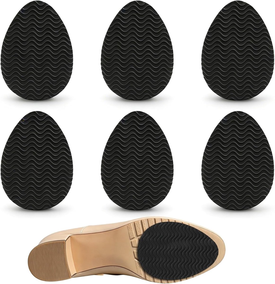 Set van 6 antislip rubberen schoenzolen, 90 x 65 mm, ronde neus, ideaal voor reparatie en bescherming