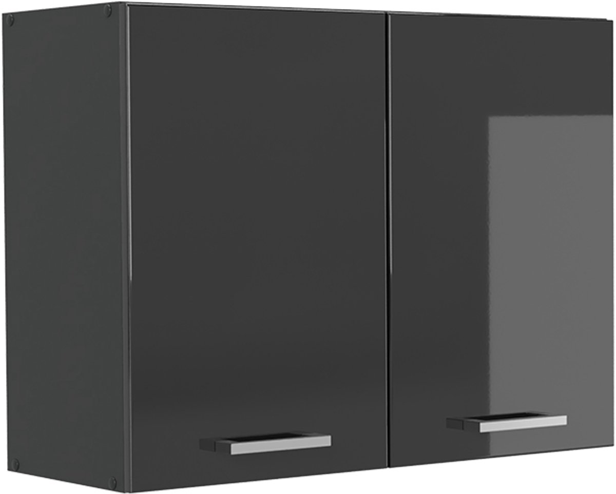 Vicco Glazen keukenkast R-Line, Antraciet Hoogglans/Antraciet, 80 cm