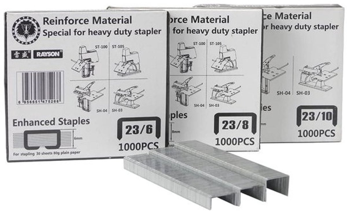 Set van 3 Dozen Versterkte Nietjes 23/6, 23/8, 23/10 voor Zware Toepassingen - 3000 Stuks