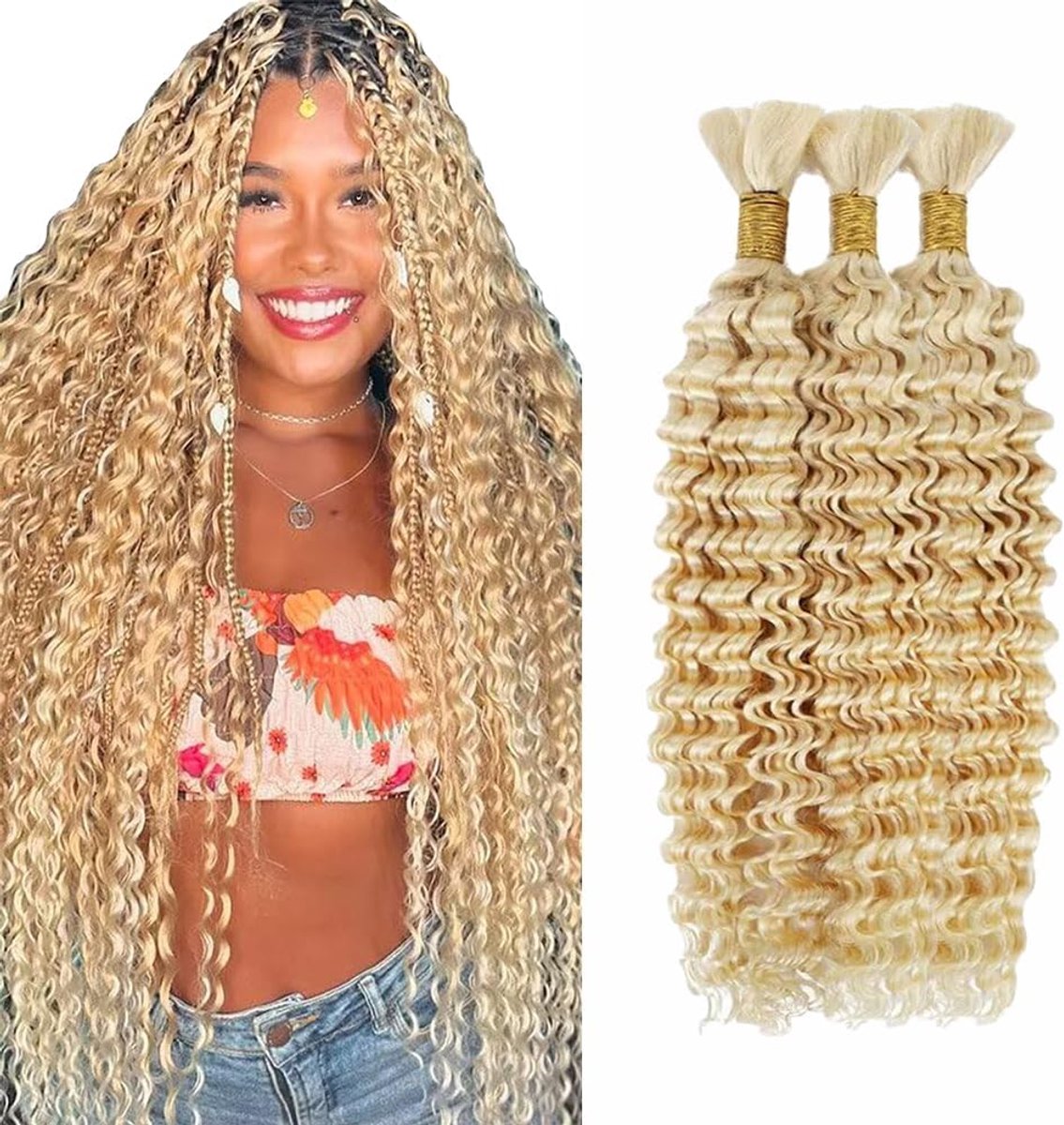 Wave Bulk hair for Braiding #613 Light Blonde Menselijk haar No Weft Premium Braiding Hair Extensions for Boho Braids With Minimal Tangle 3 Bundles/Pack 20 20 20 Inch