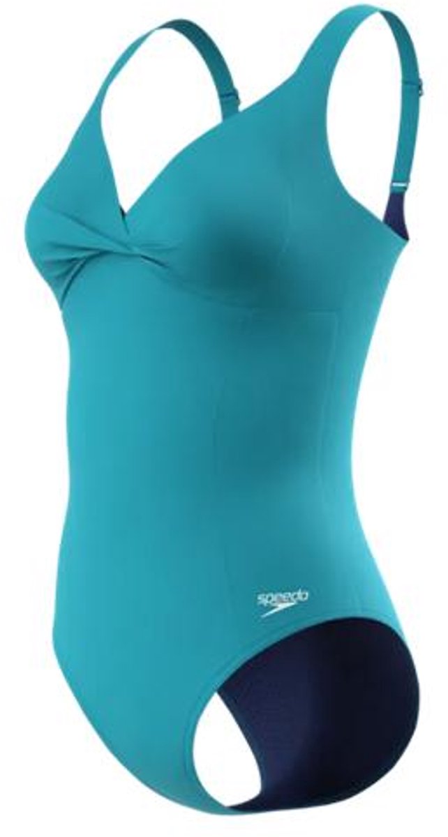 Speedo Solid Cross Knot 1P Dames - Corrigerend Badpak Dames met Powermesh-Voering - Zwempak Dames met Uitneembare Cups - Badpak Dames met Verstelbare Bandjes - Groen - 40