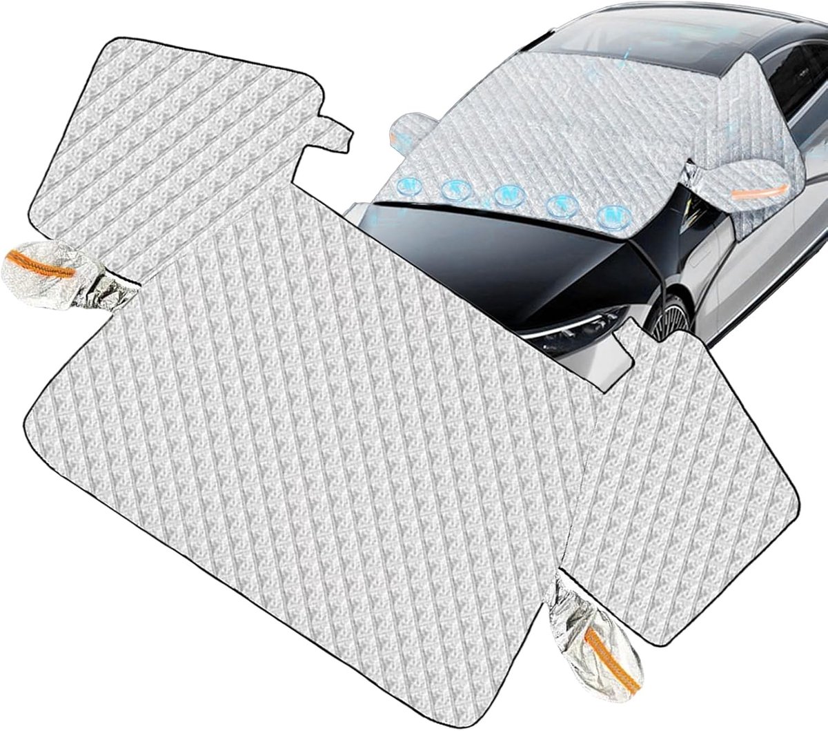 HisKes Antivries autodeken - Magnetische autoruithoes - Sneeuwdeken voor de auto - Voorruitbeschermer - 5 magneten - Sneeuwdeken voor de auto - Geschikt voor kleine autoruiten - 155*125 cm - Zilver