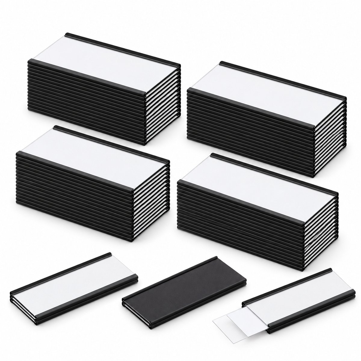 Consumerce® Magnetische Etikethouders - 200 Stuks - 50 x 25 mm - Labelhouder - Etikettenhouder - Magnetische Etiketten - Magneet Labels - Prijskaarthouder - Whiteboard Magneten - Met Insteeklabels - Voor Magazijnstellingen