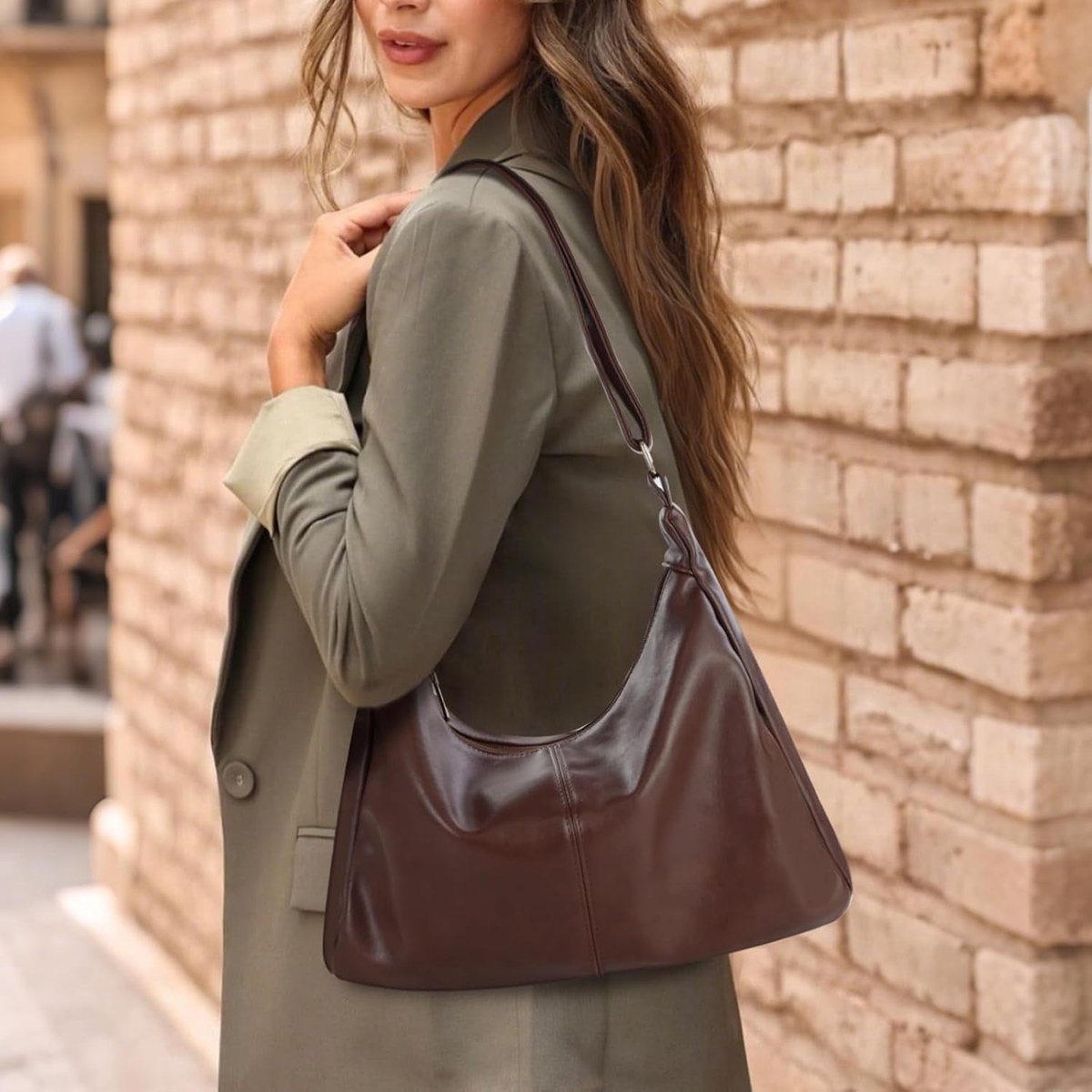 Hobo tas dames - Koffie - 33,5 x 24 x 10,5 cm - Zachte PU Lederen Crossbody Schoudertas - Voor Dagelijks Gebruik