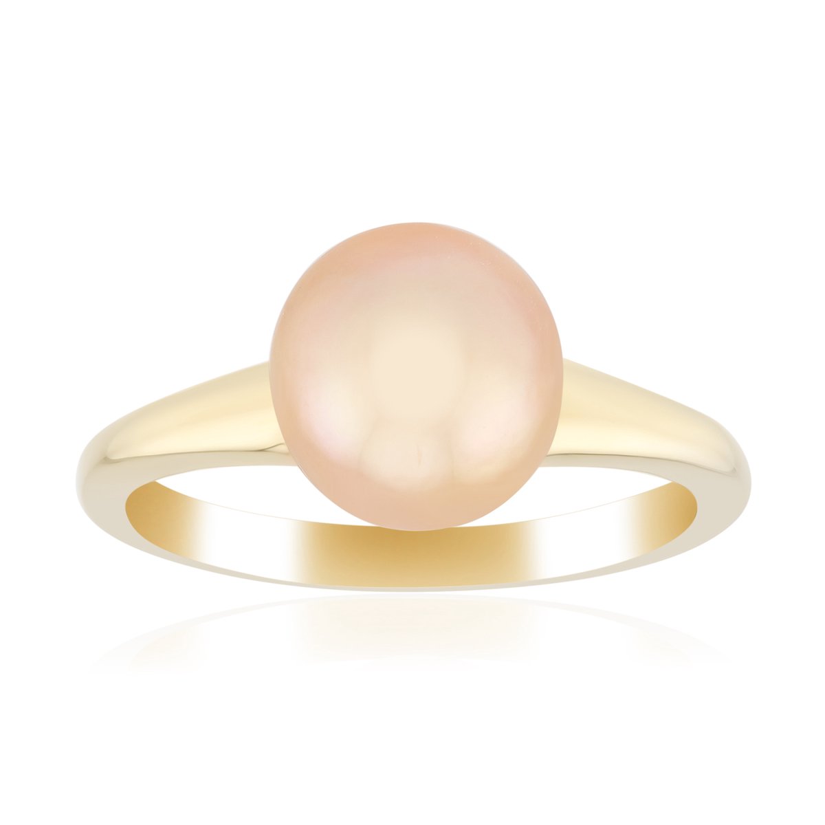 Cavill - Elegante Zilveren Ring met Perzikkleurige Ming Parel 8mm - 925 Sterlingzilver Geelverguld - Dames Ronde Parel Ring Handgemaakt