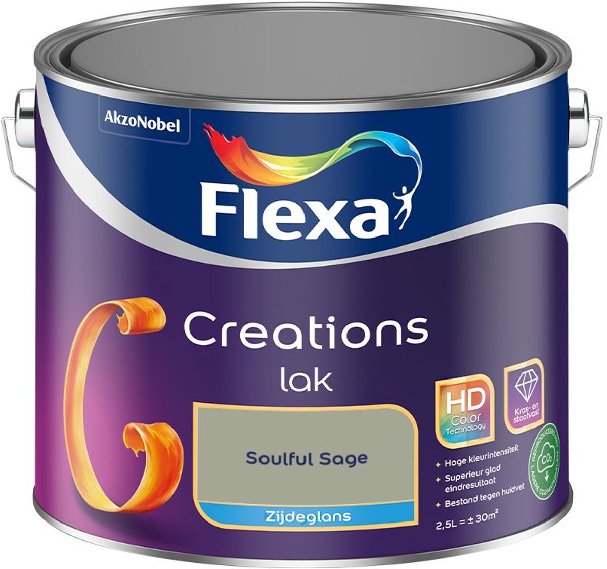 Flexa - Creations Lak Zijdeglans - Soulful Sage - 2,5 L - Kleur Van Het Jaar 2027