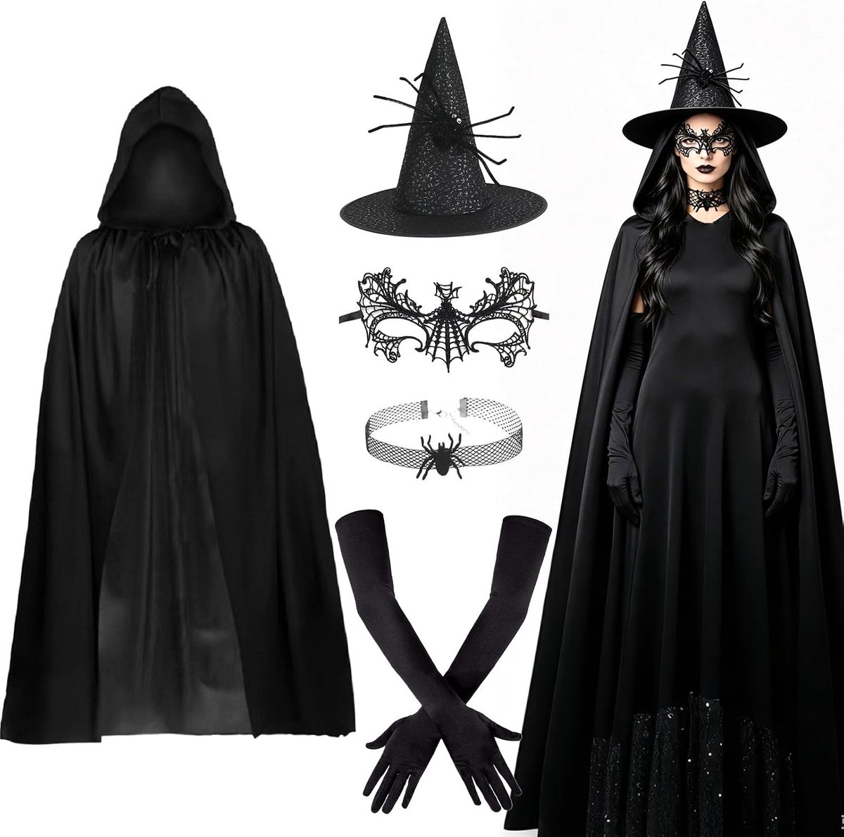 5 stuks heksenkostuum voor dames, Halloween-kostuum voor dames