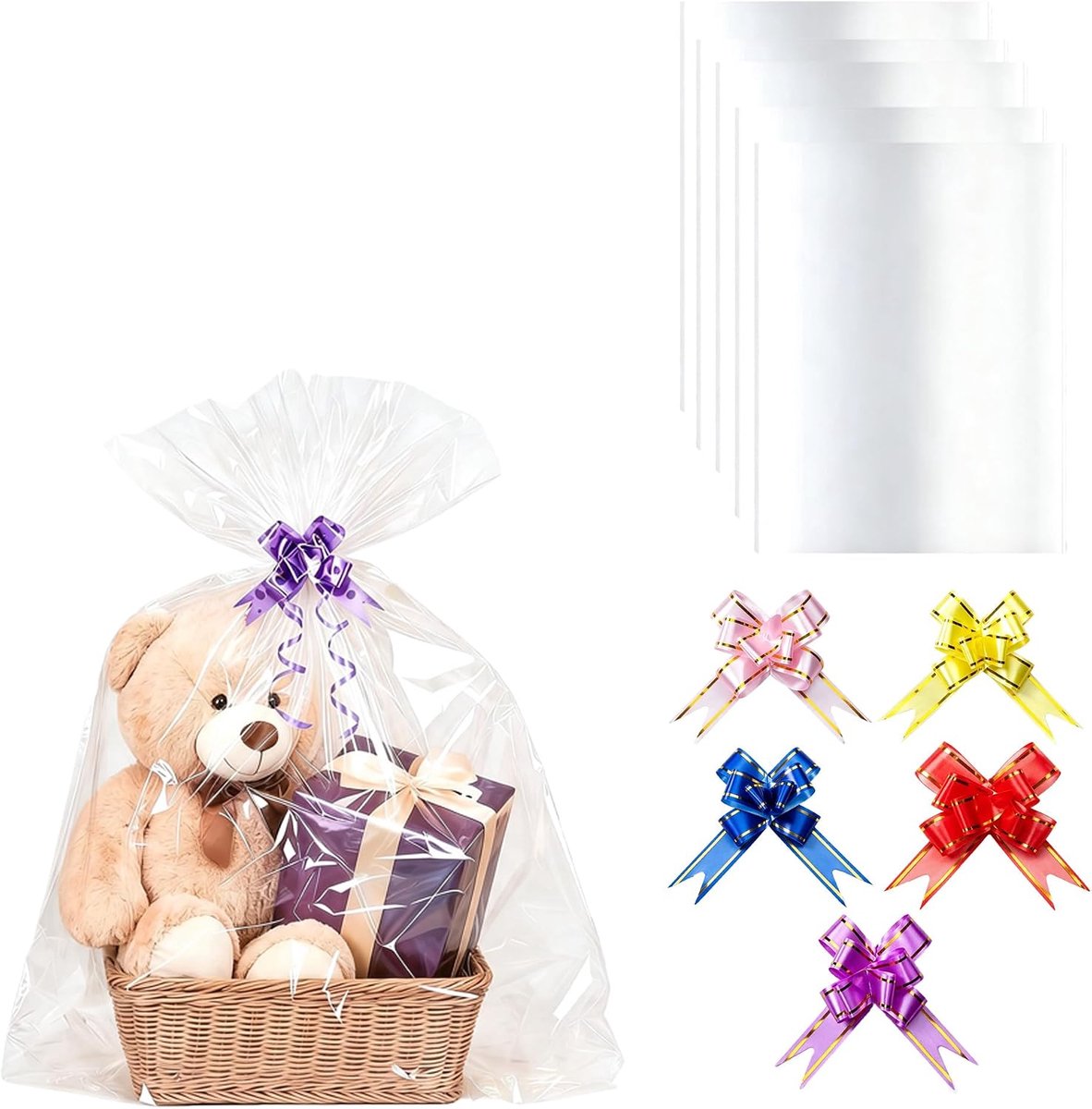 5 stuks Cadeaufolie transparant 75x100 cm – Cellofaan zakjes