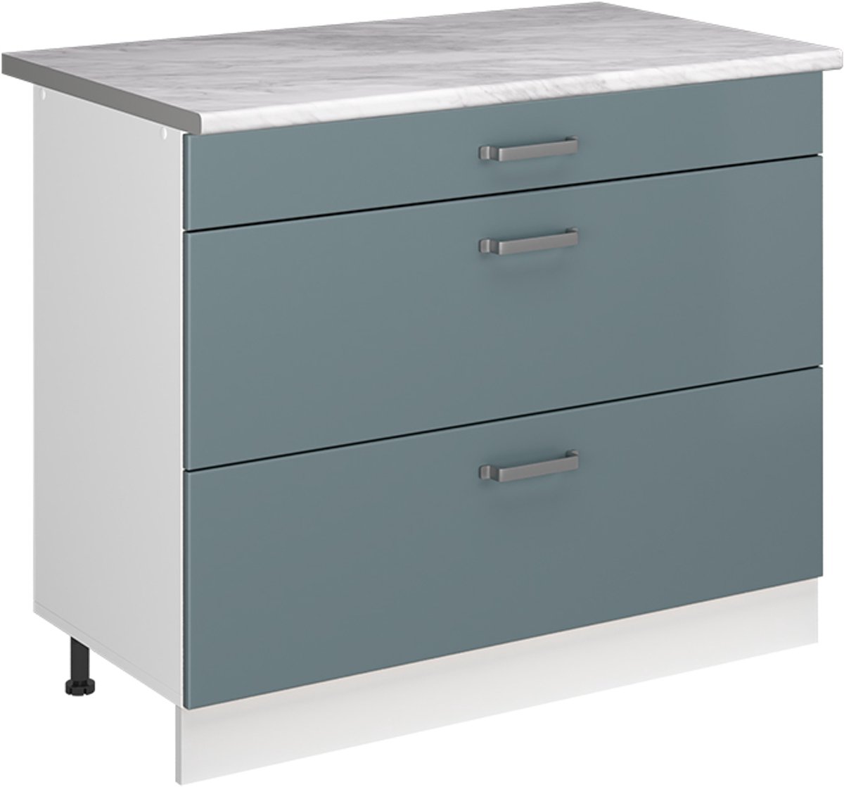 Vicco Keukenonderkast R-Line, Blauw-grijs/Wit, 100 cm marmer werkblad