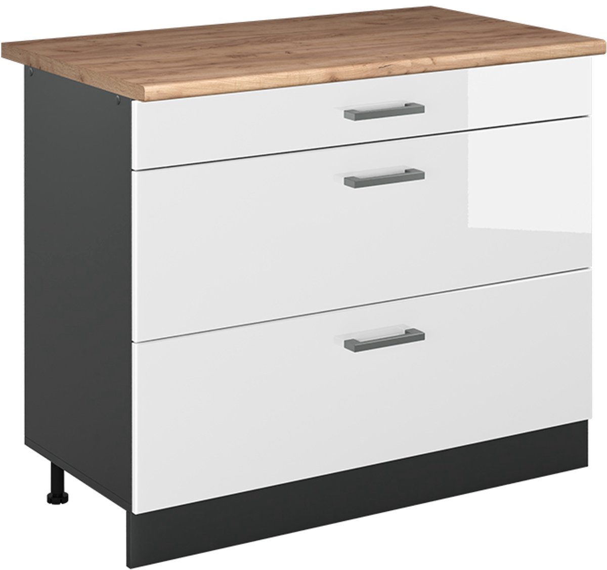Vicco Keukenonderkast R-Line, Wit Hoogglans/Antraciet, 100 cm goudkleurig eiken werkblad