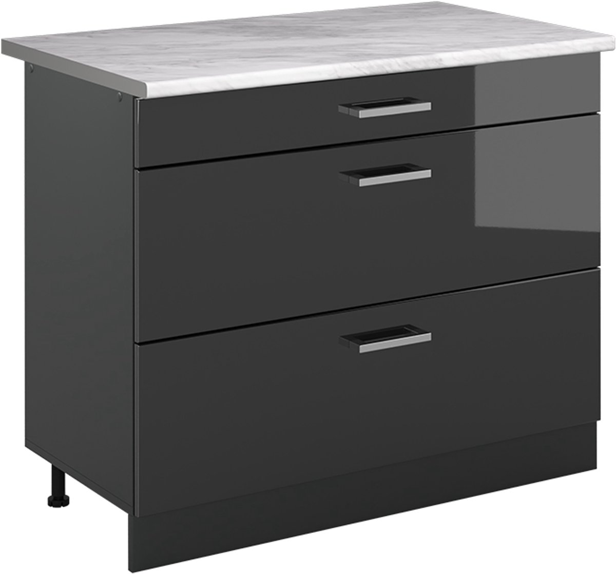 Vicco Keukenonderkast R-Line, Antraciet Hoogglans/Antraciet, 100 cm marmer werkblad