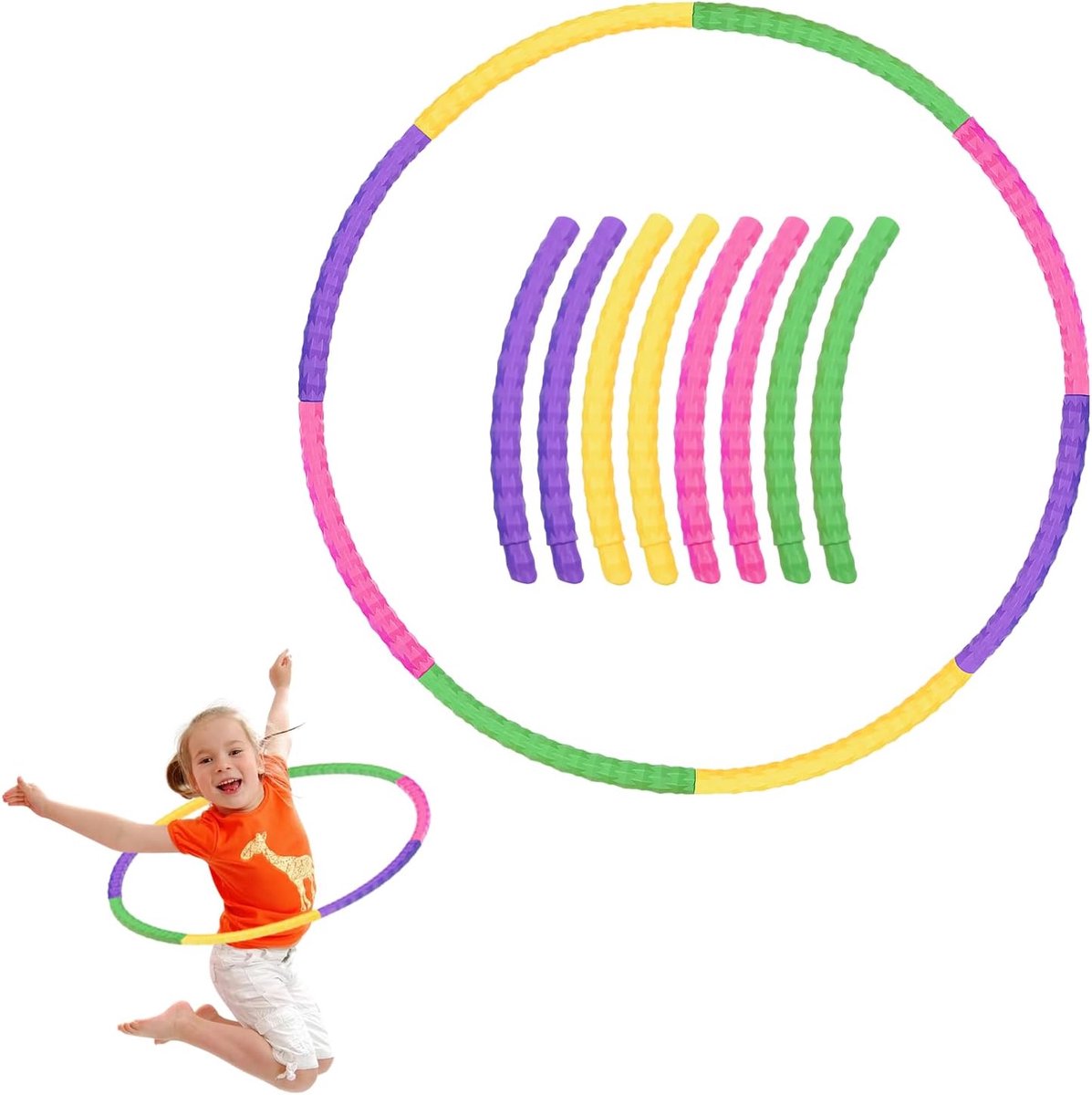 8-delige hoelahoep voor kinderen, 75 cm kunststof kleine hoelahoep, hula-fitnesshoepel voor kinderen