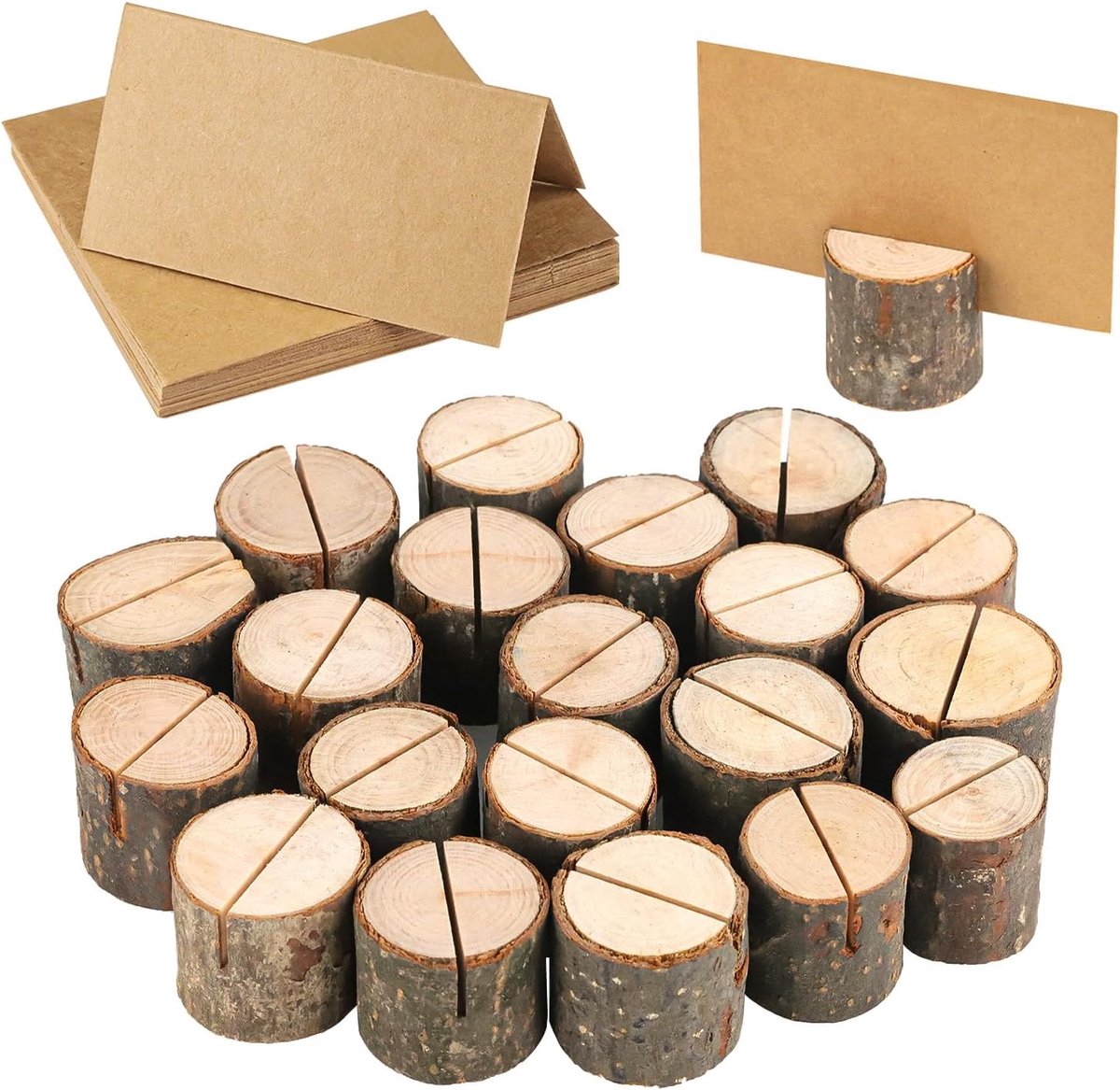 Kaarthouders, 20 stuks, menukaarthouders, tafelkaarthouder, plaatskaarthouder voor drankkaarten, voor bruiloften, Kerstmis, doop, verjaardagen (20 houders + 20 kraftpapier)