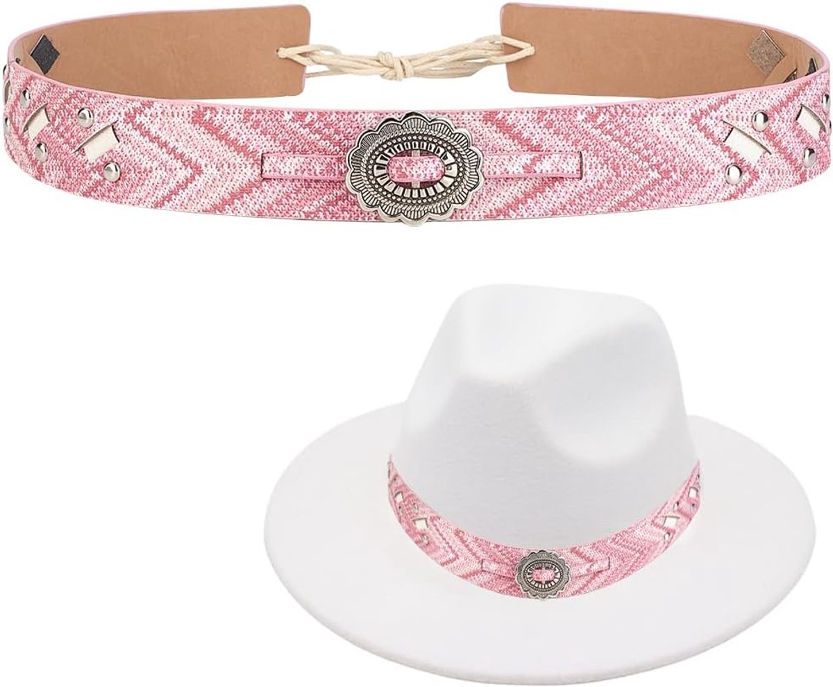 Cowboyhoed PU lederen westerse etnische fedora panama landelijke hoeden decoratieve riem riem vervanging met antieke zilveren legering knop voor stro strandpetten vrouwen mannen