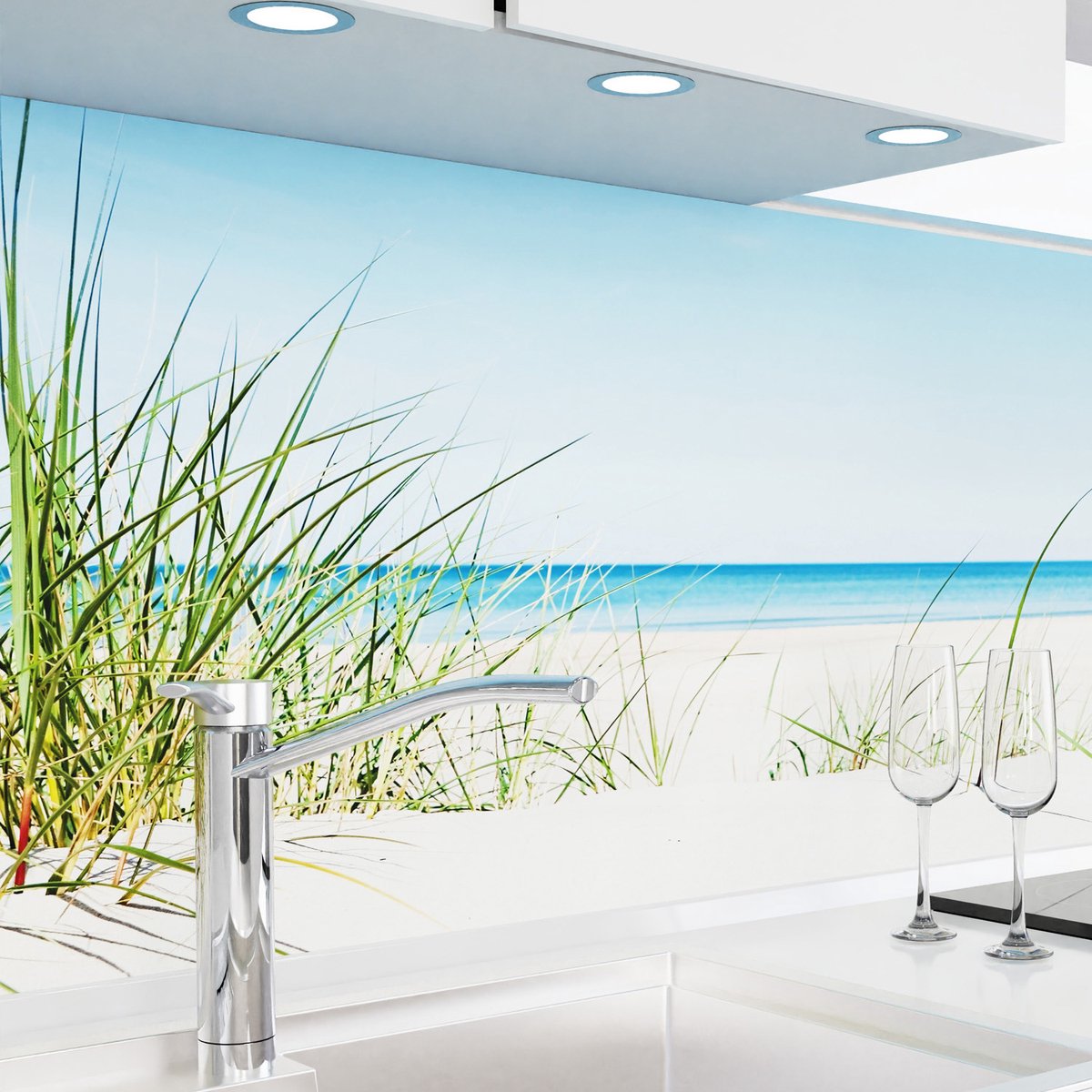 Keuken achterwand zelfklevend - Spatscherm keuken - Spatwand fornuis - Muurbeschermer - Verstevigde PET folie - 0,4 mm - Mat - Oostzeestrand - 500 cm x 80 cm
