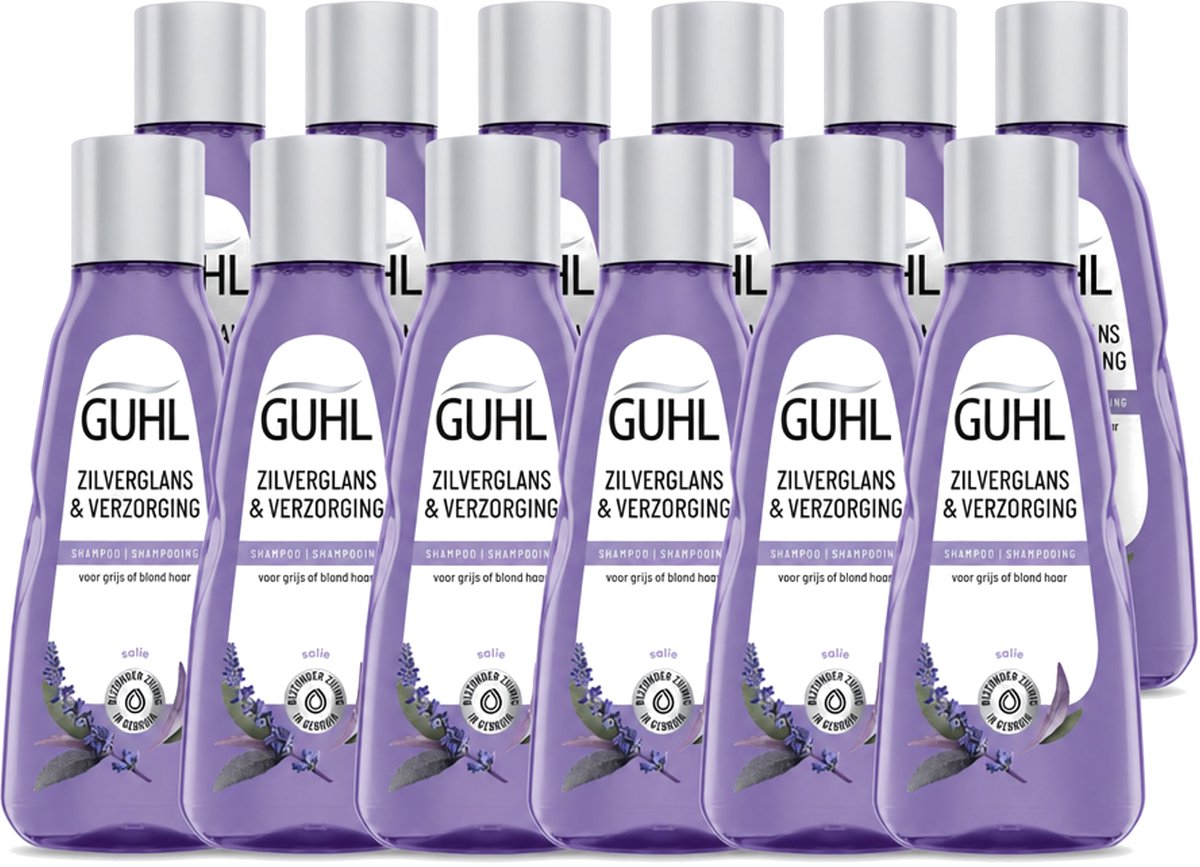 12 x Guhl - Shampoo Mini - Zilverglans & Verzorging - 50 ml - Voordeelverpakking - 12 stuks