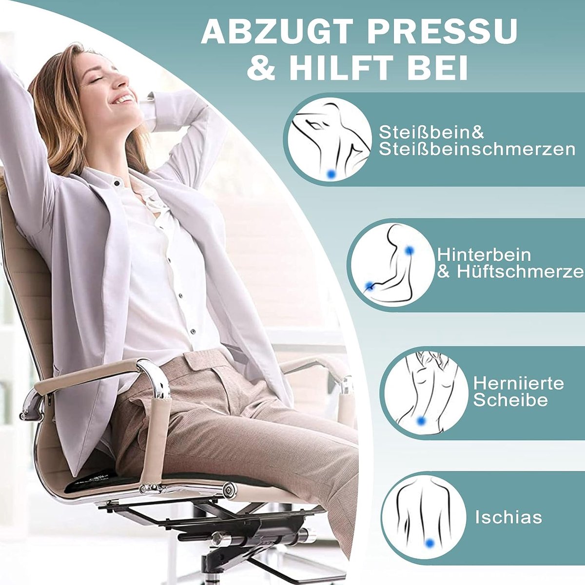 Gelzitkussen met honingraatdesign, antislip overtrek, ademend, voor auto, bureaustoel en rolstoel, zwart, 44 x 39 x 4 cm