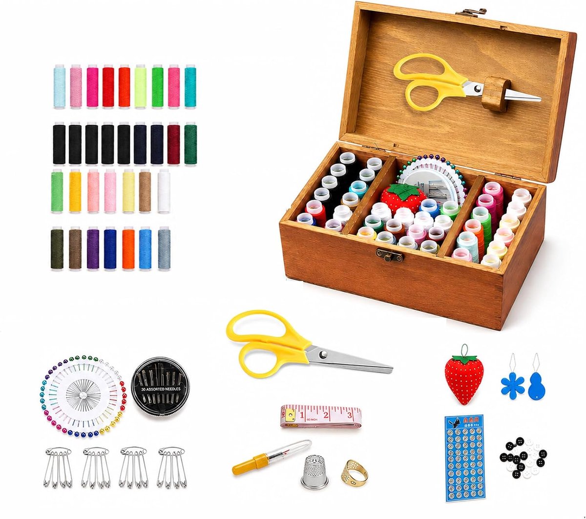 180-Piece Sewing Kit with Storage Box, Portable Sewing Accessories Set with Needles, Thread, Scissors, Buttons and Thimble, Repair Kit for Travel, Home, Camping, Sewing and DIY