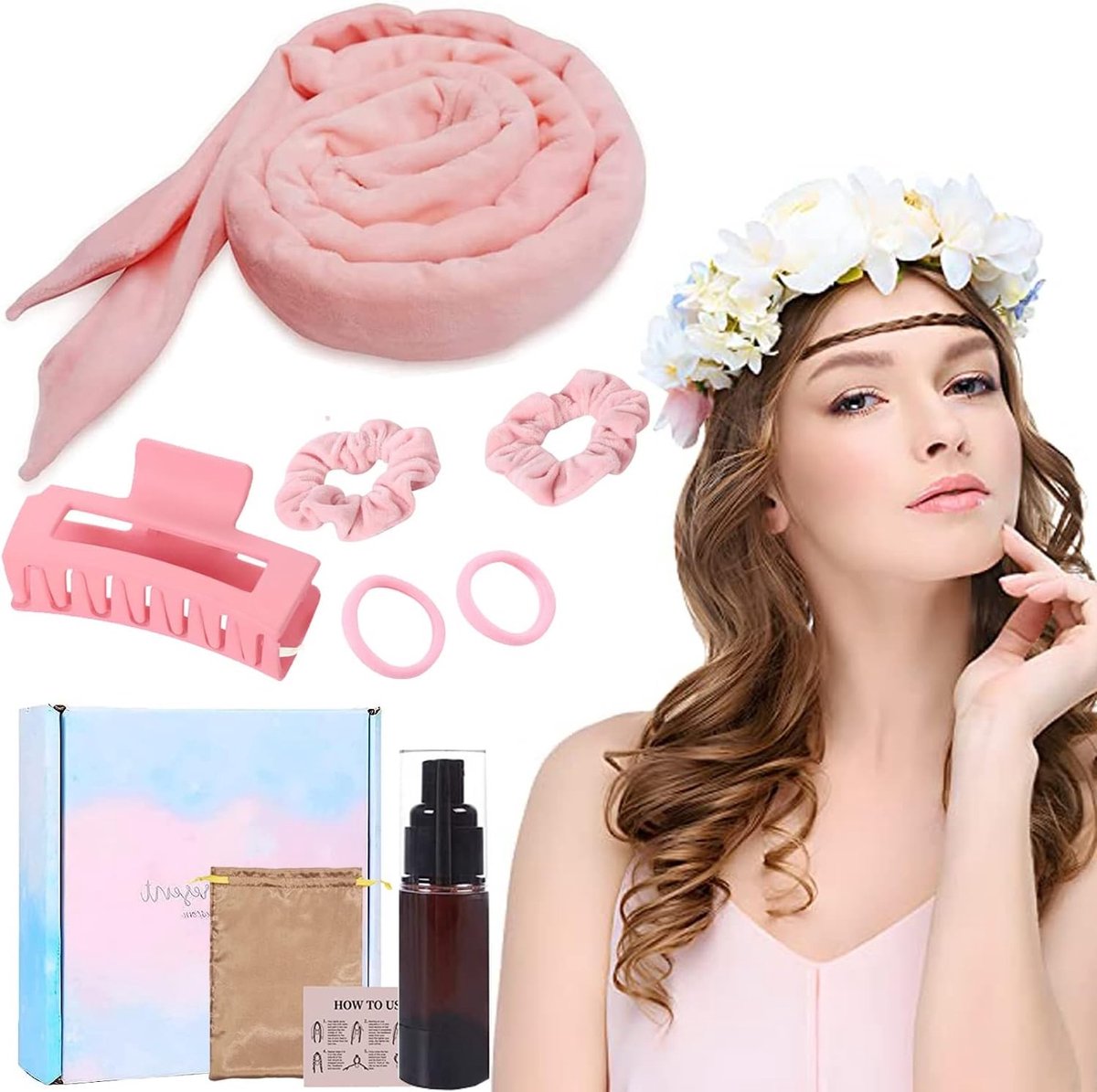 Heatless curls - Roze - Hittevrije Krulband van Koraalvliesmateriaal - Voor Lang en Middelgroot Haar