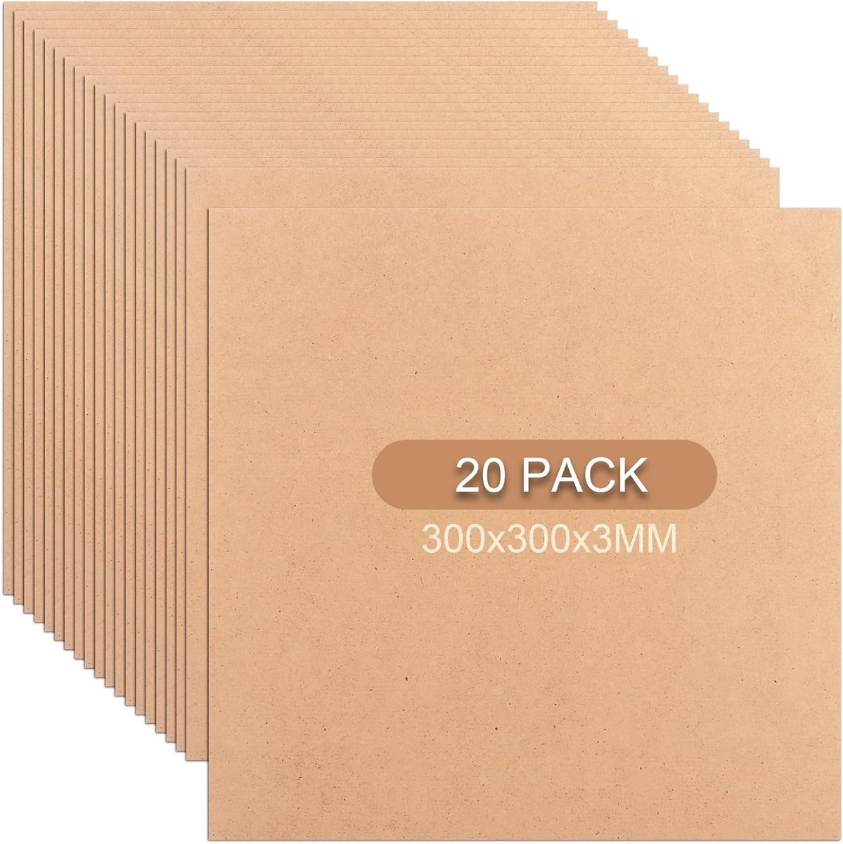 Set van 20 MDF Houten Panelen voor Creatieve Projecten, 30 x 30 cm, 3 mm Dikte, Ideaal voor Pyrografie, Modelleren en Laser Snijden