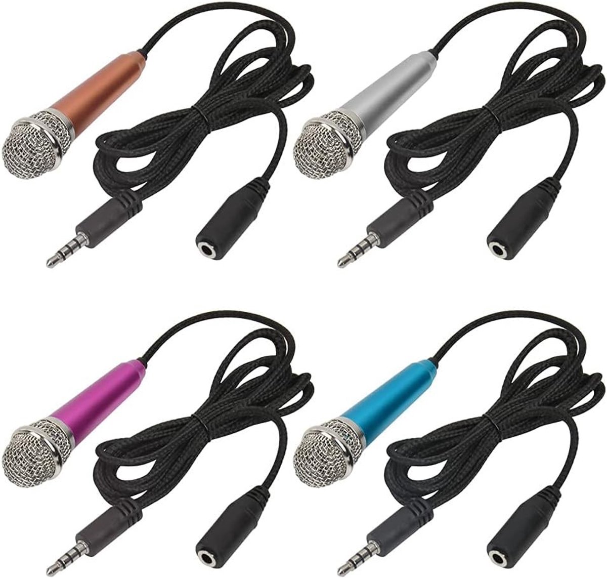 Mini Microfoon Set van 4 Stuks voor Mobiele Telefoons, Draagbare Karaoke Microfoon, Ideaal voor Zingen en Opnames