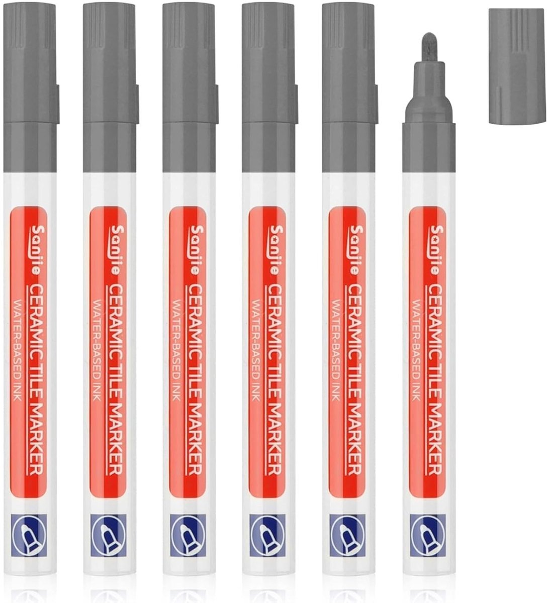 6-delige Grout Pen Set in Grijs en Antraciet voor Badkamer, Waterdichte Voegenherstel en Tegelonderhoud met Reservepunt