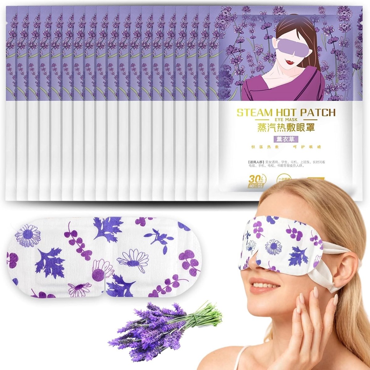 20 Stuks Warming Eye Maskers voor Ontspanning, Vermindering van Puffiness en Donkere Kringen, Ideaal voor Slaap en Oogverzorging met Lavendelgeur