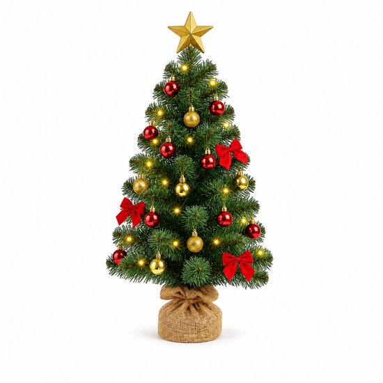 Yorbay Mini Kunstkerstboom 70 cm - LED - Rood-Goud Versierd