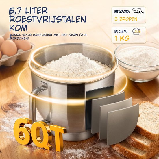 Kavo Deegmachine - Mixer met Kneedhaak - Kneedmachine - Zwart - 39cm x 22cm x 48cm van Kavo — afbeelding 3