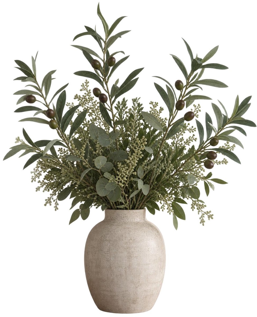 Bellatio Design Kunstplant Olijf takken - 4x - 75 cm - groen - olijfboom - siertakken stelen - decoratie