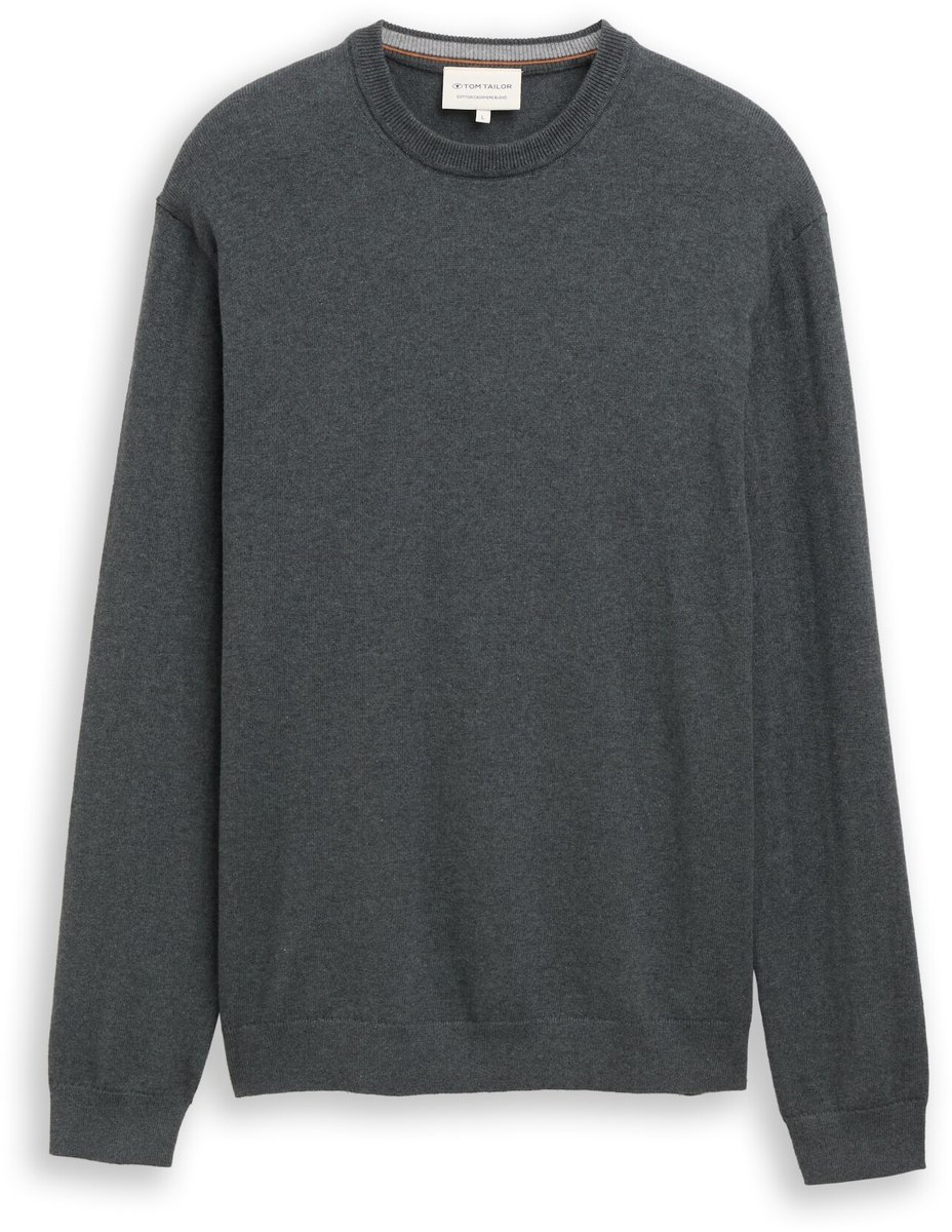 Tom Tailor - Gebreide trui met kasjmier - Maat M - darkest olive melange