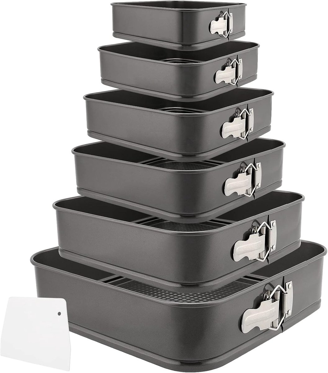 Set van 6 Bakvormen voor Taarten, Vierkante Bakvorm met Trapezium Cake Schraper, Ideaal voor Bakken en Decoreren