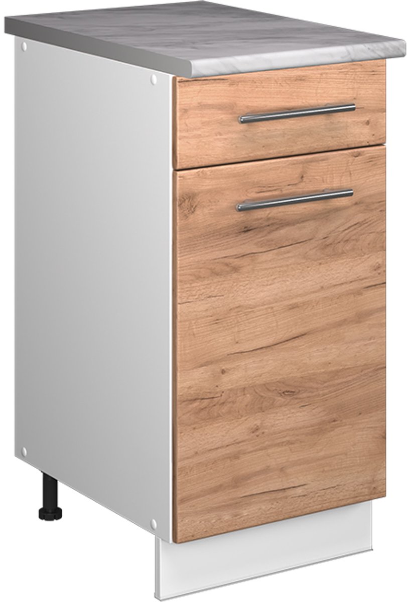 Vicco Fame-Line Onderkast voor spoelbak/kookplaat – 40 cm, WB Marmer Krachtige eik goud Goudkleurig Eiken/Wit
