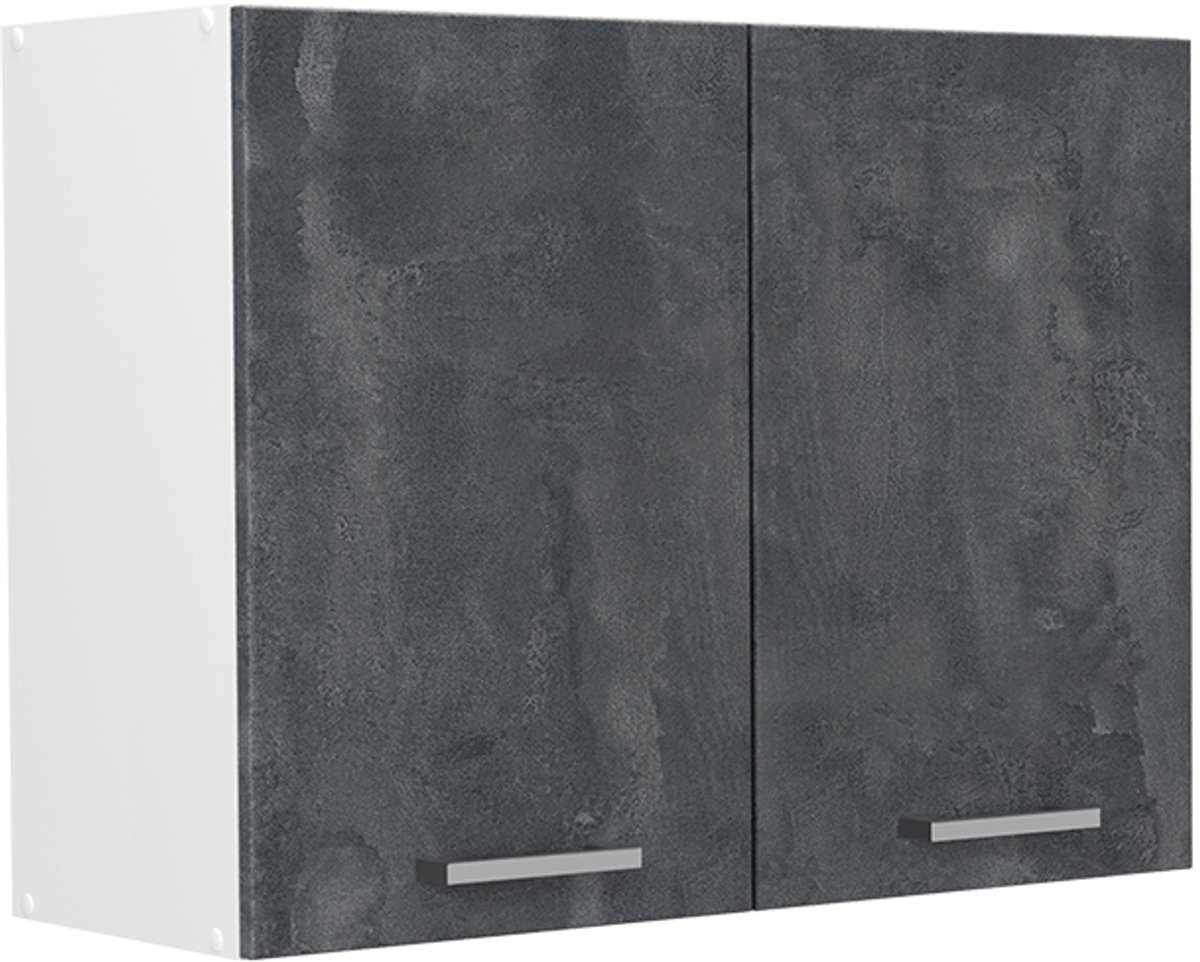 Vicco Glazen keukenkast R-Line, Zwart beton/Wit, 80 cm
