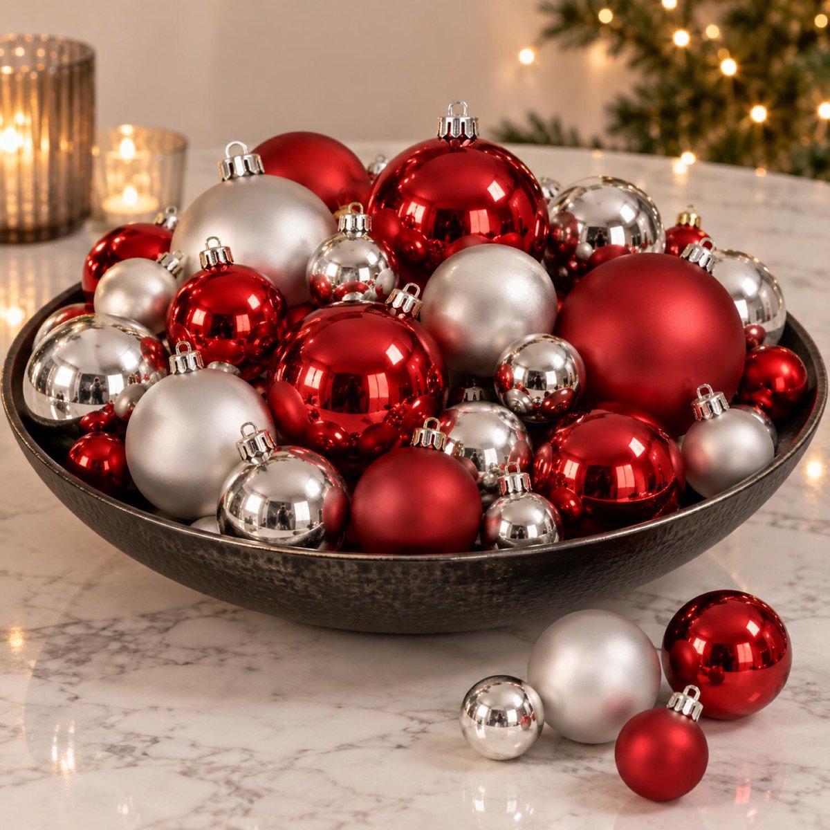 Decoris Kerstballen Mix - 44x stuks - Rood - Zilver - 6-8-10 cm - Mat en Glans