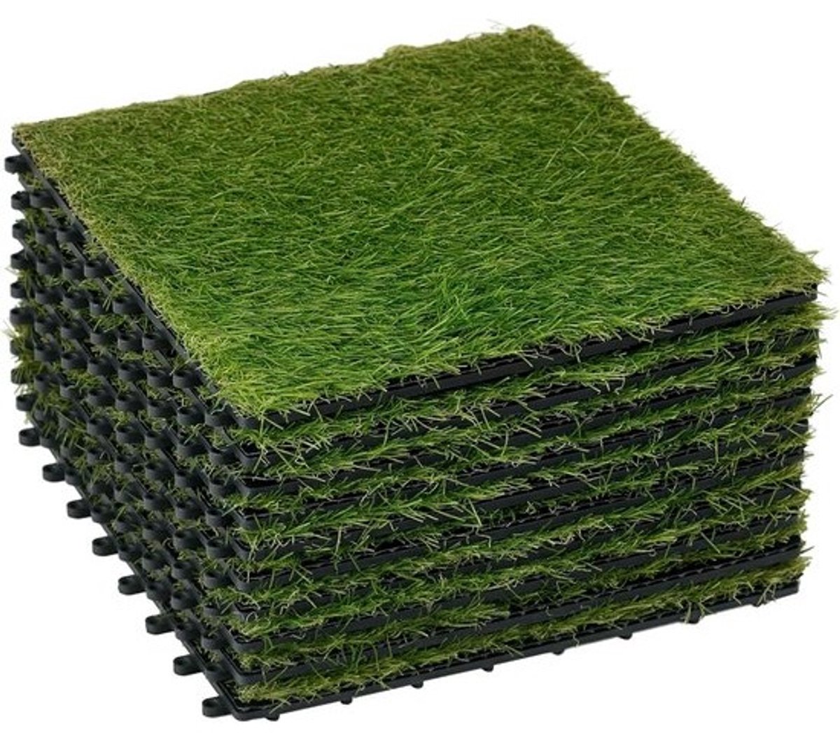 Kunstgras Tegels - Set van 10 - 30x30 cm - 3,5 cm Dik - Geruite Structuur - Interconnecterend - Groen