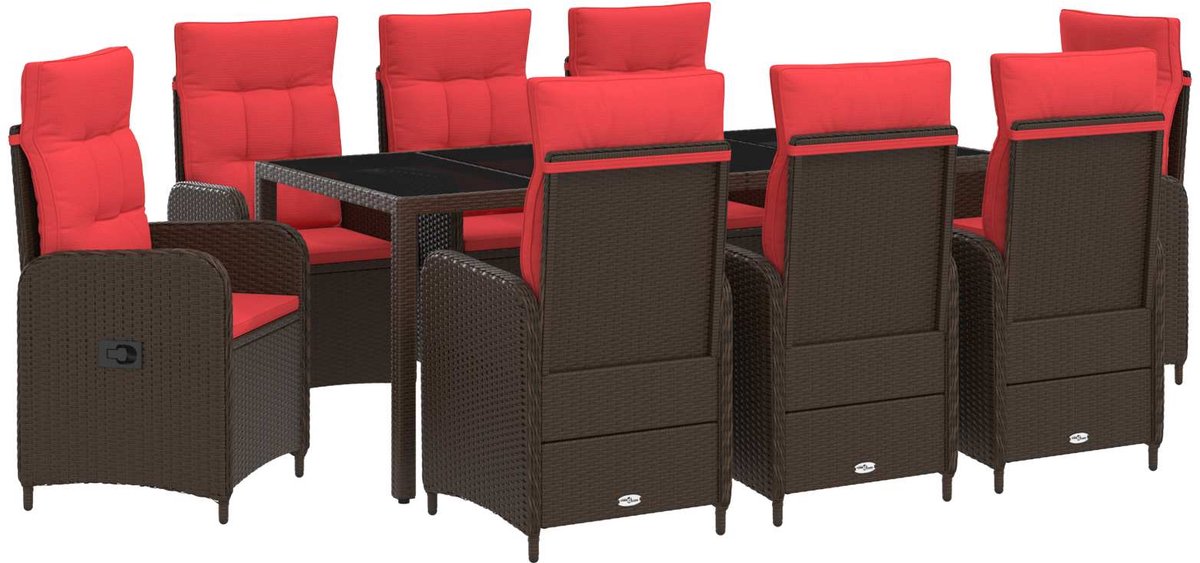 vidaXL - Buiten - Eettafel - Set - 9 - st - poly - rattan