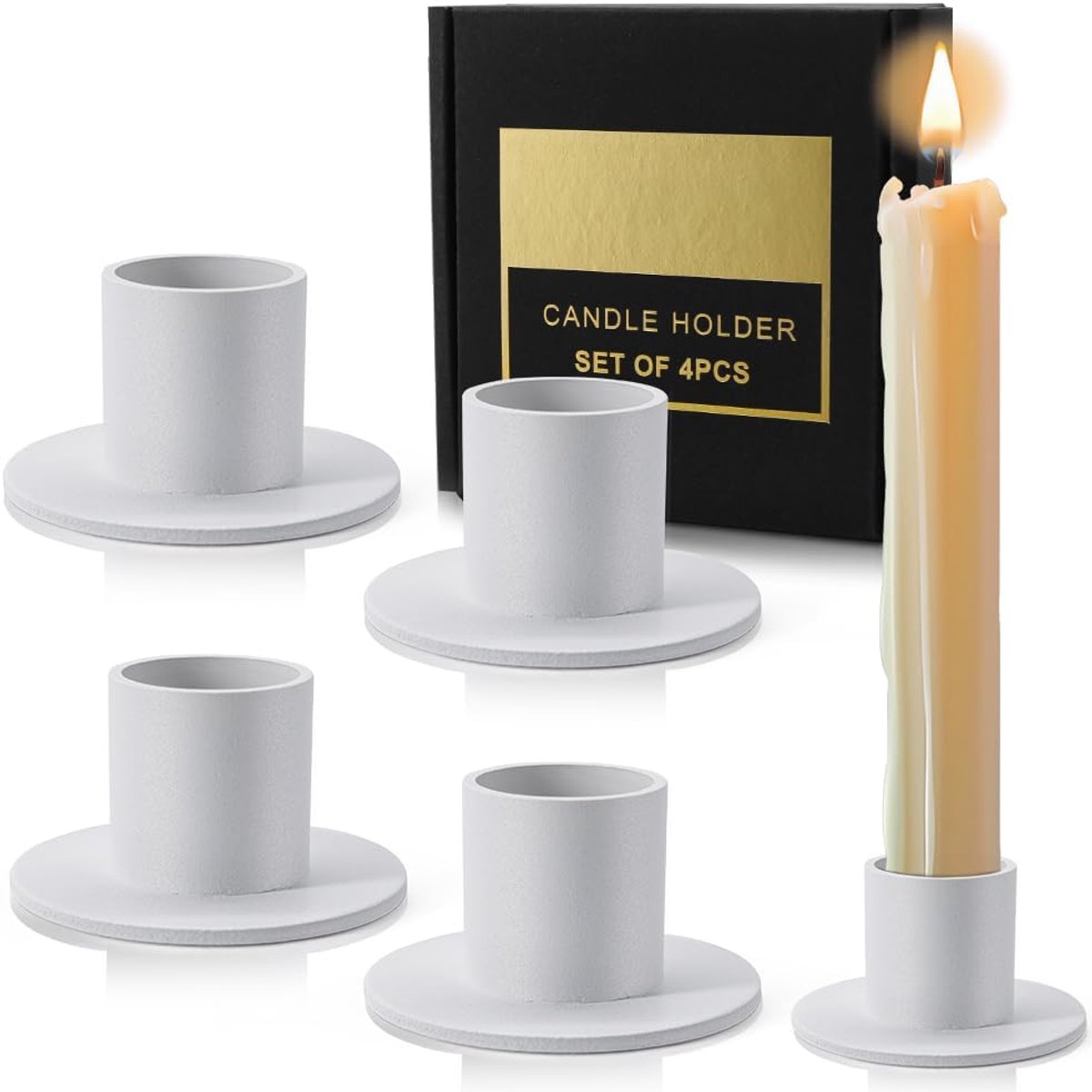 wit, 4 stuks matte kandelaars, theelichthouders van metaal, kegelkaarsenhouder voor bruiloft, Kerstmis, feest, eettafel, mantel, decoratie