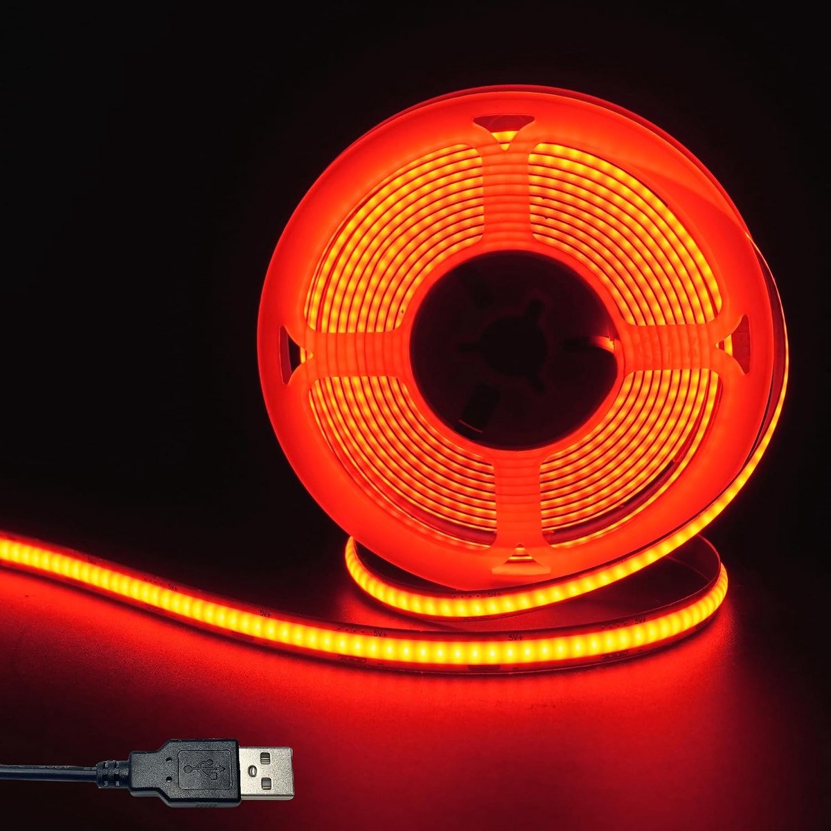 5V USB COB LED strip, rood, 8mm breed 320led /m, 8W/m,CRI90,16. 4ft /5M, gegalvaniseerde dubbelzijdige panel lichtstrip, waterdicht IP20, flexibele strip voor bekleding