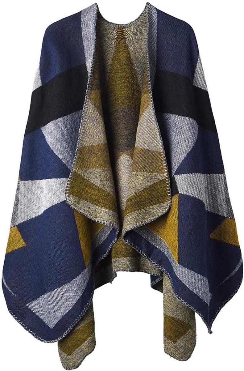 Warme poncho, sjaal en omslagdoek, winter en herfst, open front, cape, winddicht, gebreide wollen mantel, deken, cape, sjaal oversized winterdeken, omkeerbare sjaal, dikke cardigan, jas voor