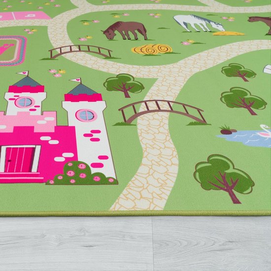 Home Vloerkleden Voor Kinderen Laagpolige Vloerkleden Voor Kinderkamer Met Versch. Designs Speelvloerkleden Meerkleurig, Maat:Ø 200 cm rondje, Kleur:Groen — afbeelding 2