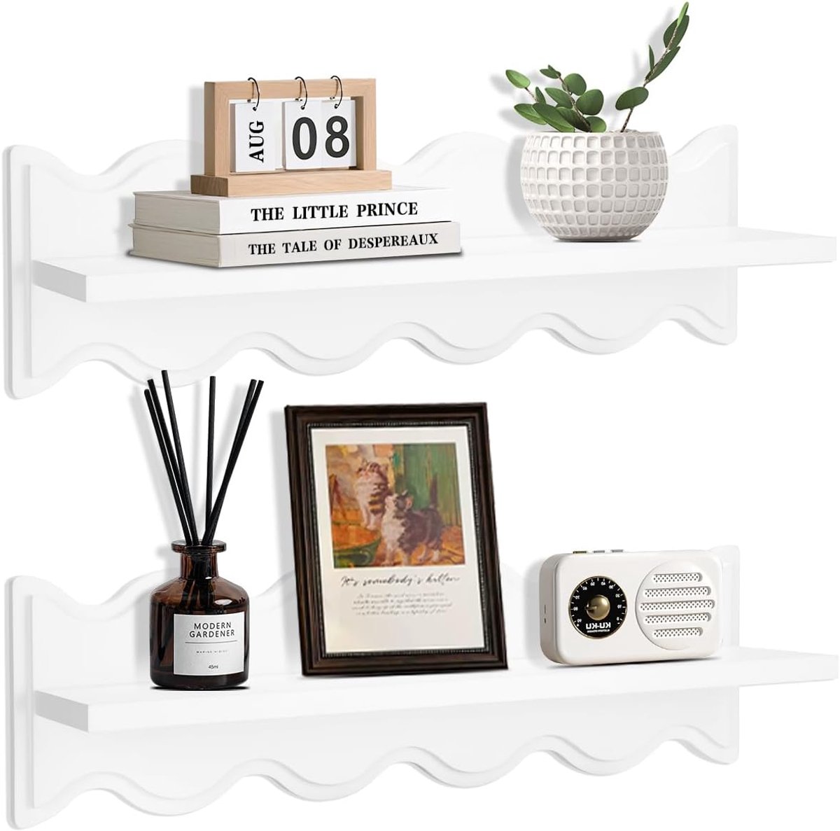 Zwevende wandplanken, 15,6 inch moderne houten wandplanken voor slaapkamer, woonkamer, badkamer, kinderkamer, set van 2, wit