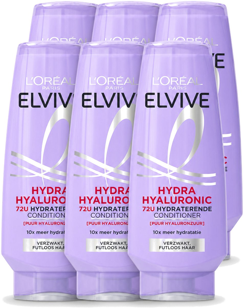 6 x L’Oréal Paris Elvive – Conditioner – Hydra Hyaluronic Hydraterend – 200 ml - Voordeelverpakking - 6 stuks