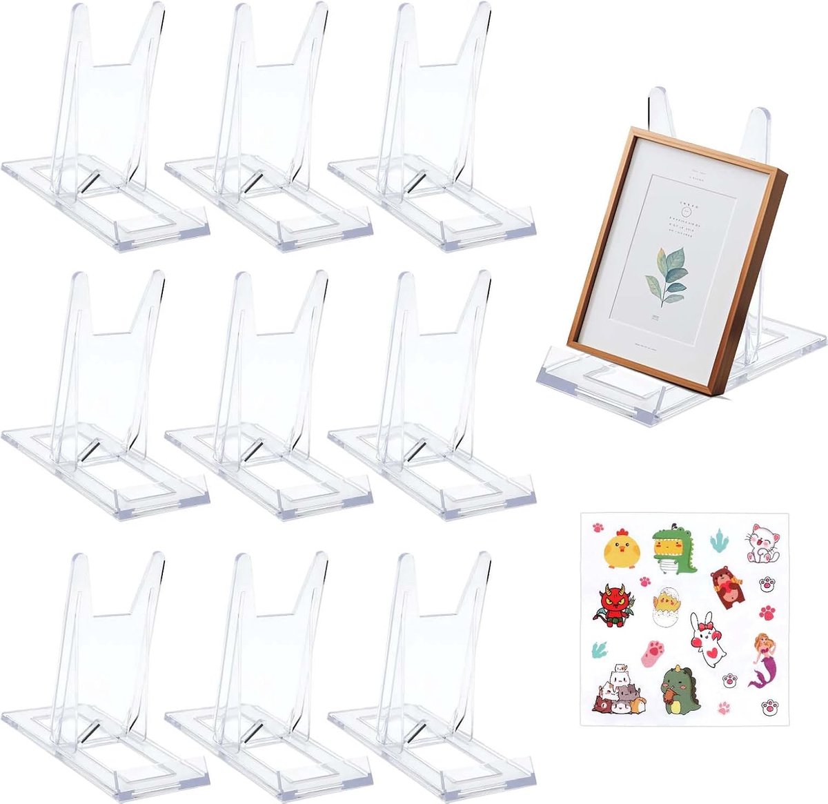 10 stuks acryl standaard met 1 sticker, transparante displaystandaard, bordenstandaard, acryl, fotostandaard, verstelbare ansichtkaartstandaard, bordenhouder, standaard voor kaarten