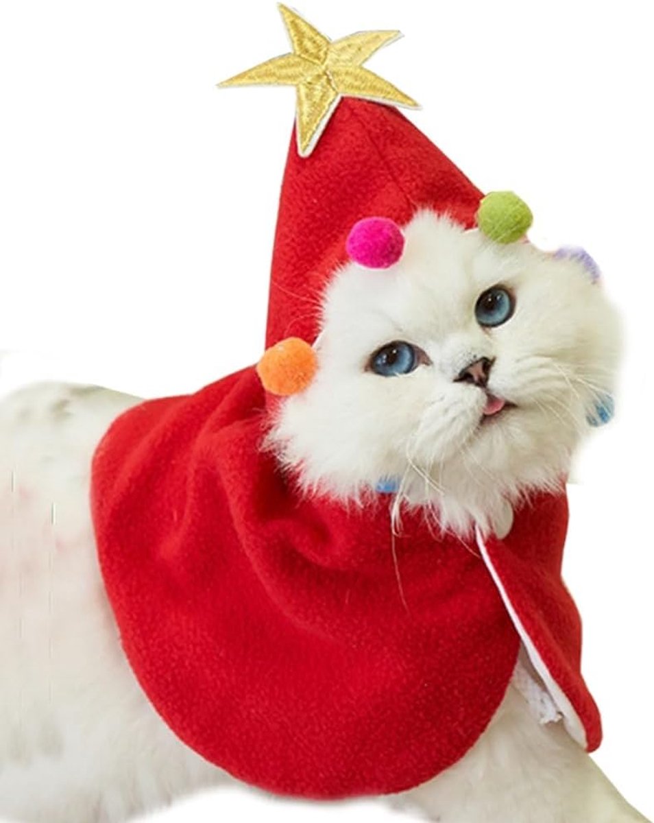 Kerstkostuum voor kleine honden, kattenkostuum voor Kerstmis, schattige kerstcape met capuchon voor honden en katten, hondenkerstoutfit, kerstkostuum voor kleine huisdieren (rood, C-L)