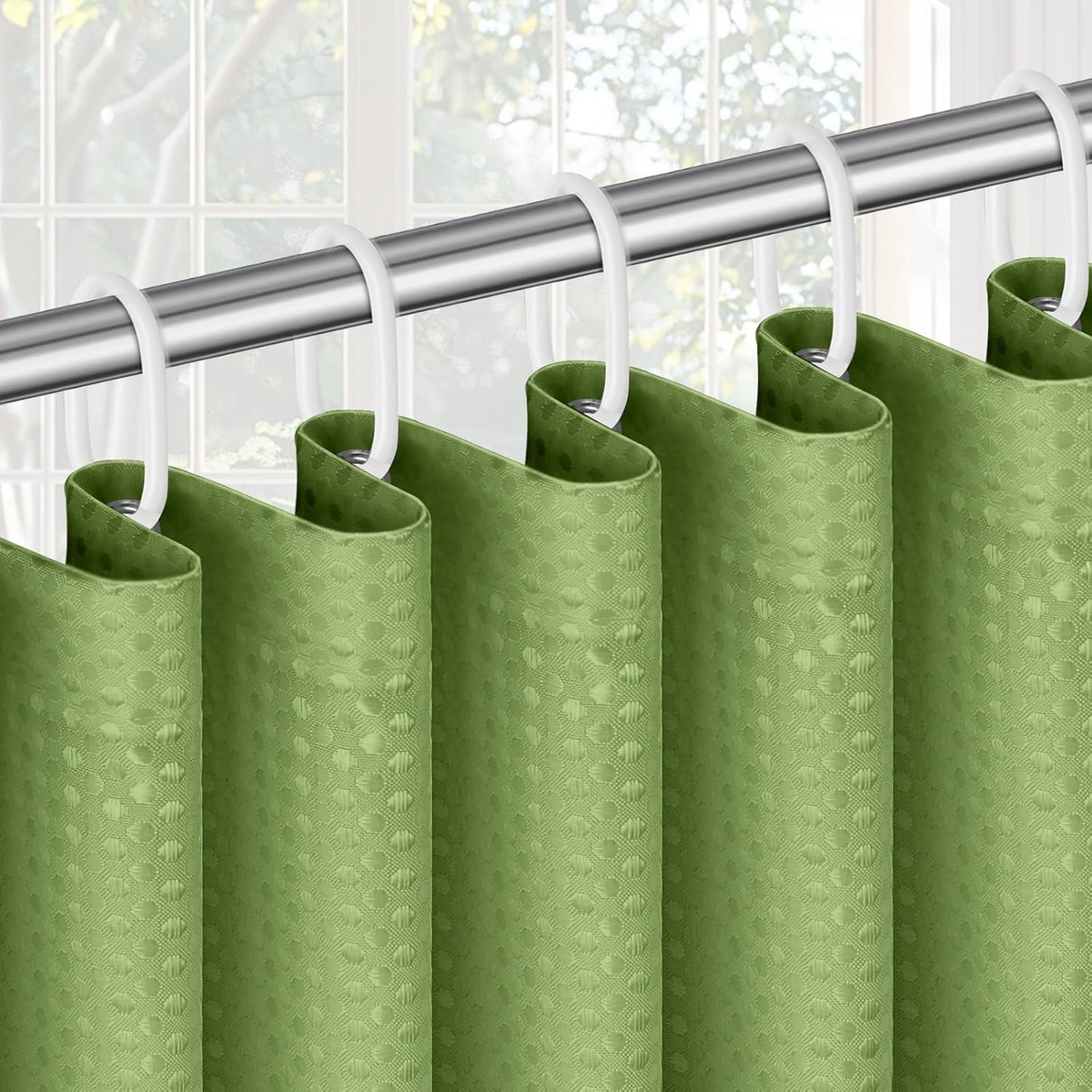 Wafel douchegordijn, schimmelbestendige waterdichte stof natte kamer douchegordijnen, zwaar belastbaar, wasbaar badkamer gordijnset met 12 plastic haken (180 x 200 cm val)